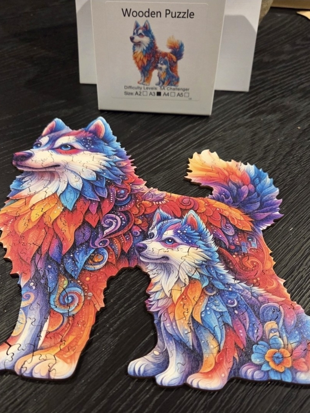 🧩 Colorful Husky & Pup Wooden Puzzle – Large Size (11" x 11")